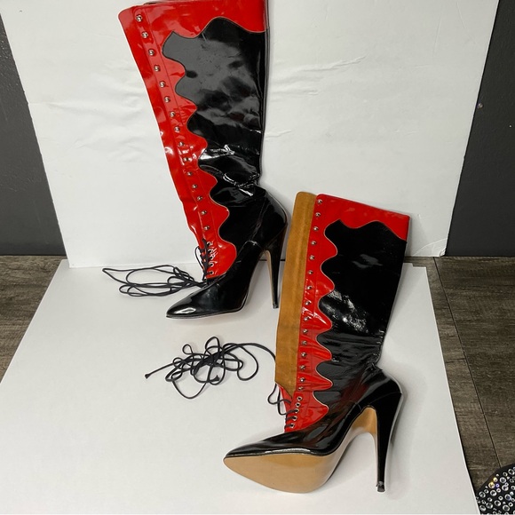 Patent leather Vintage high heel boots 46 - Picture 6 of 12